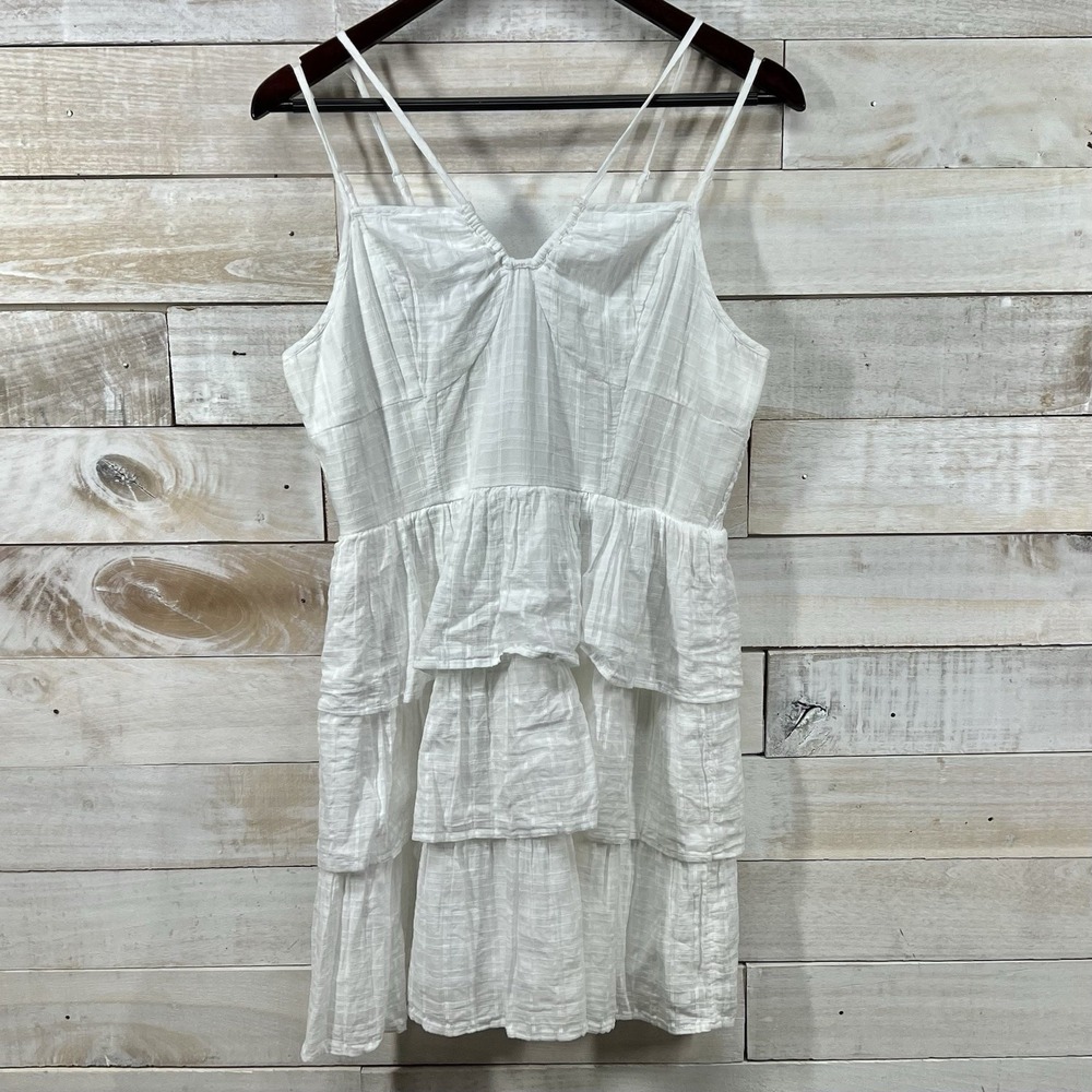 American‎ Eagle Dress Large White Babydoll Coquette Mini Ruffle Halter Smocked